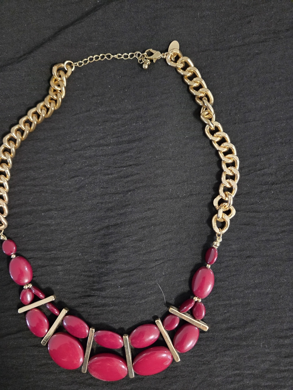 Gold-Tone Necklace with Magenta Resin Accents